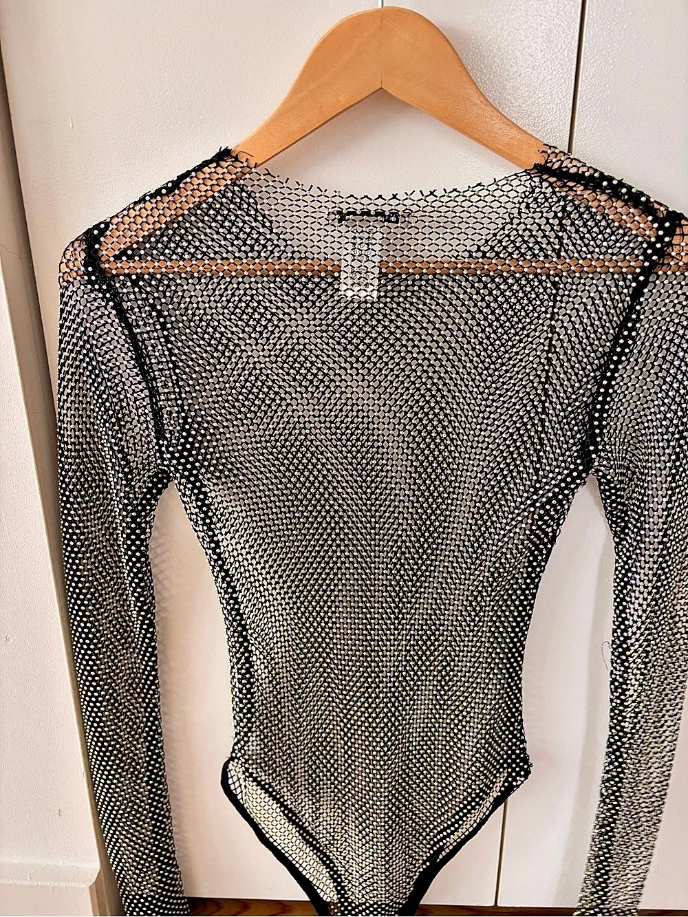 Zara Rhinestone Mesh Bodysuit Black & Gold Size Medium but fits xs - Picture 2 of 4